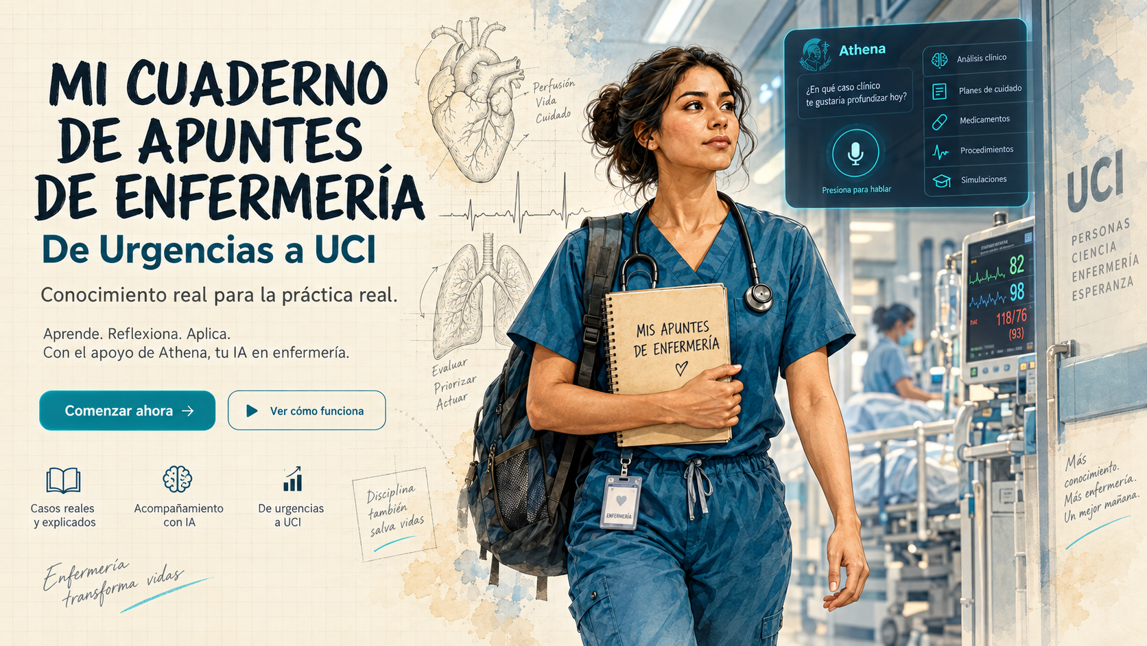 Ecosistema de Mis Apuntes de Enfermería: libro, aprendizaje digital, simulación y Athena IA
