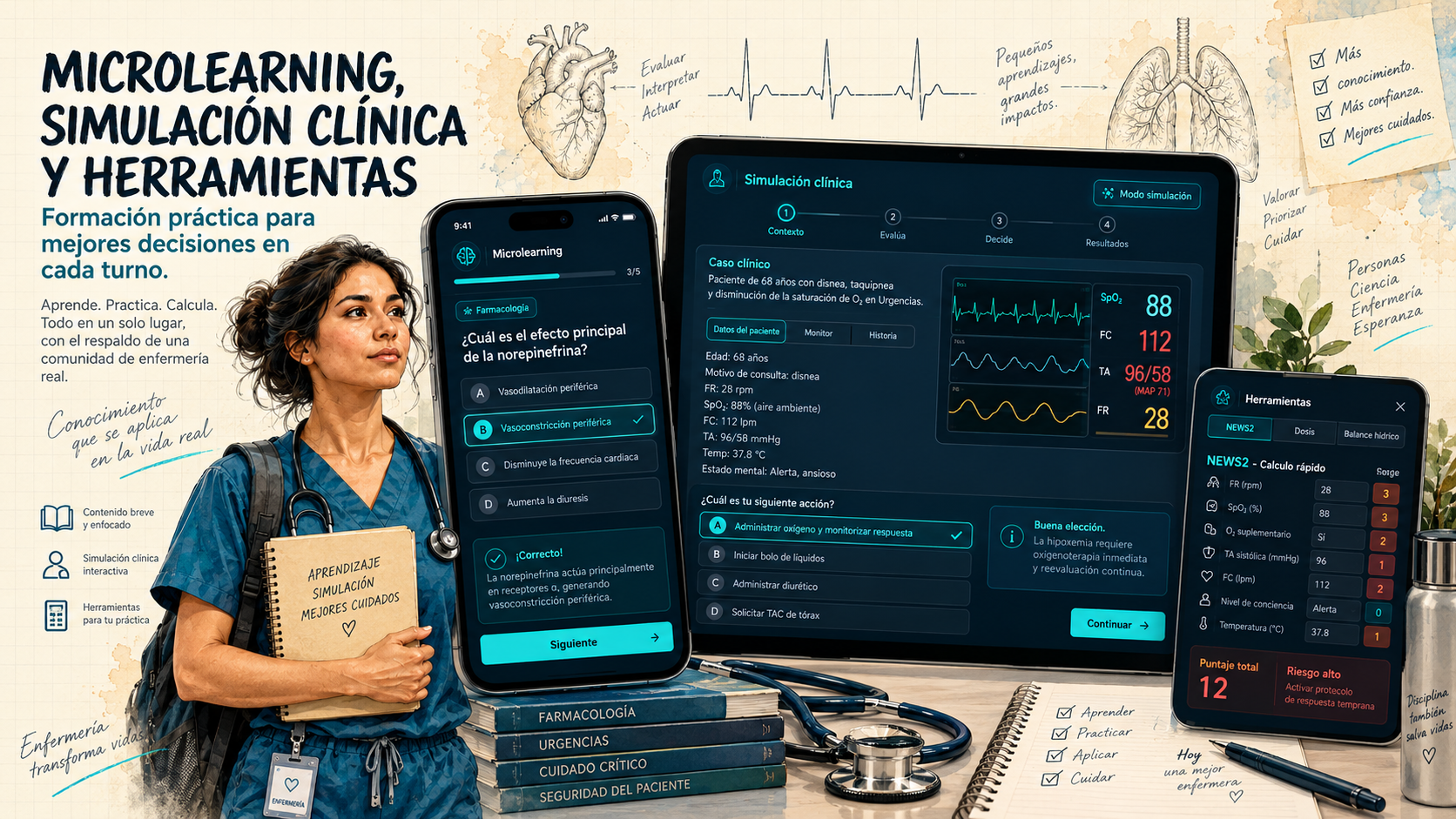 Microlearning, simulación clínica y calculadora NEWS2 en dispositivos digitales